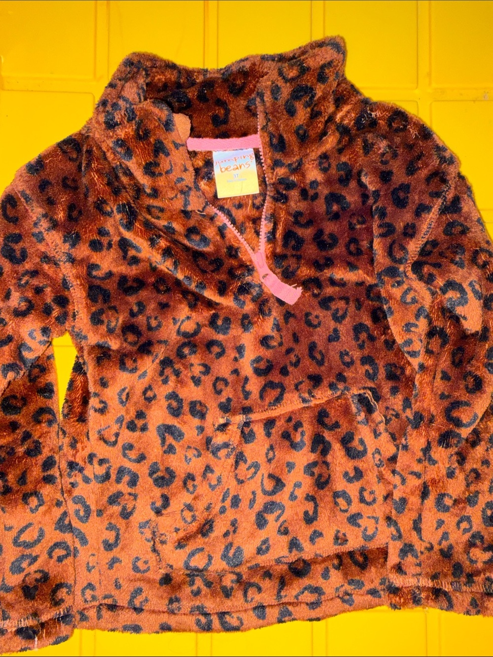 Jumping Beans Brown Leopard Print Fleece Sweater- Brown